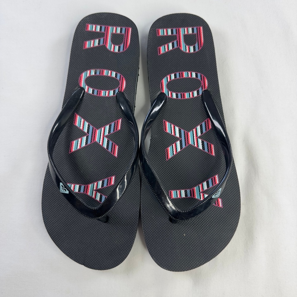 Roxy Girl Flip Flop Sandals 6-7 Black Summer